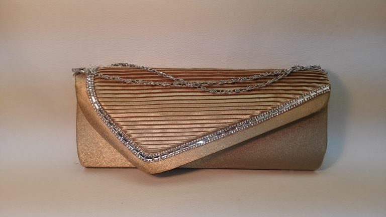 Lady's evening bags. Silver edge evening bag, gold