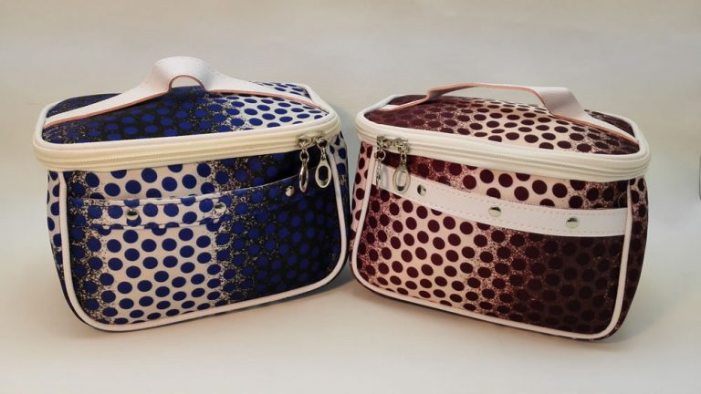 Lady's vanity bags. African polka dot vanity bag, code 3010 R32 blue , brown