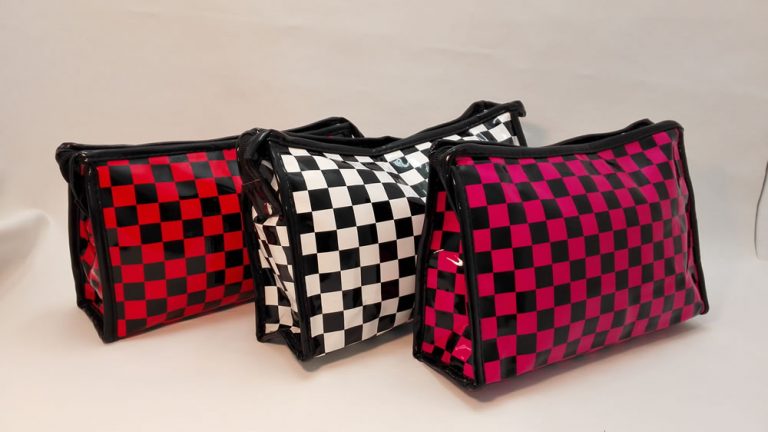 Lady's vanity bags. checks vanity bag, code 3030 R30 red, white, pink