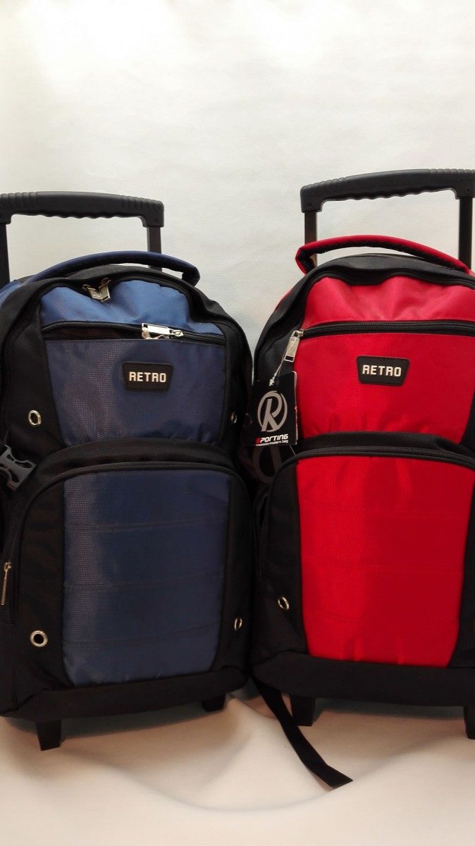 Multipurpose trolley bags. code 5088 R229. Retro 2 wheel trolley, navy blue, red