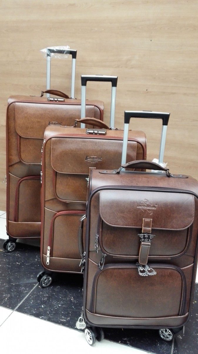 Travel luggage - Kath3 piece pu leather, multi spinning wheels, code 0001 R1000 Brown