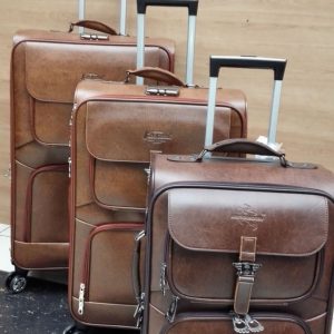 Travel luggage - Kath3 piece pu leather, multi spinning wheels, code 0001 R1000 Brown